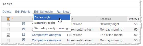 1. On the Tasks page select one or more tasks to modify. 2. Click Edit Schedule.