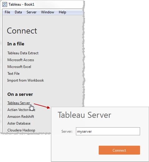 After you sign in to Tableau Server, data sources available to you are listed on the right.