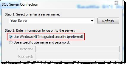 Windows NT Integrated Security Authenticates with the server s Run As User account Username and Password Each Tableau Server user is prompted for database credentials Run As Account Settings to