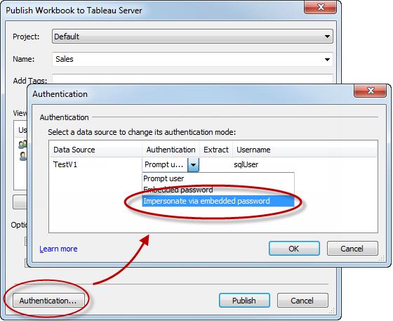 SQL Server database: 2. Publish the workbook to Tableau Server (Server > Publish Workbook). 3.