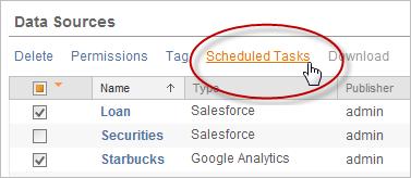 you can add a data source to a schedule from the Data Sources list.