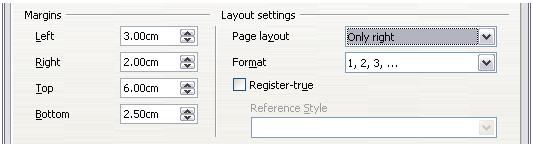 Figure 25: Setting page margins and layout for the Right Page style 5) On the Header and Footer pages, be sure the Header on and Footer