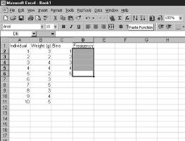 Spreadsheet Hints and Tips 11 Figure 8 In Figure 8, the column labeled Bins tells Excel how you want your data grouped. You can think of a bin as a bucket in which specific numbers go.