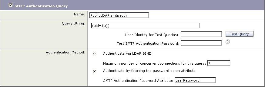 SMTP Authentication via Second SMTP Server (SMTP Auth with Forwarding) Name SMTP Auth Passphrase Attribute A name for the query.