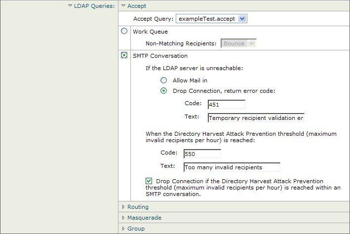 Figure 3: Configuring an LDAP Server Profile (2 of 2) Enabling on a Public Listener In this example, the public listener InboundMail is updated to use LDAP queries for