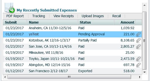 Recalling an Expense Report will allow you to make changes/corrections before the Expense Report starts the approval process Step 1: Under My Recently Submitted Expenses, select an