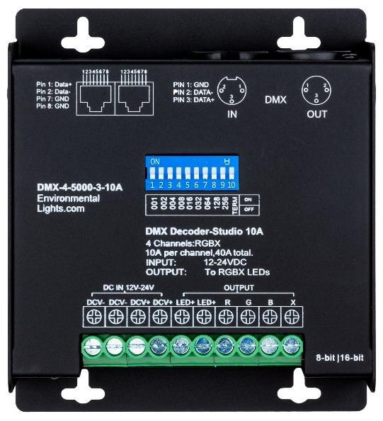 professional high power applications. It is capable of handling 10 amperes per channel with all channels driven, meaning up to 480/960W at 12/24V.