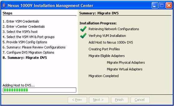 Chapter 3 Setting Up a VSM with a Copy of a Configuration File The migration starts and progress is displayed, followed by a summary of the configuration.