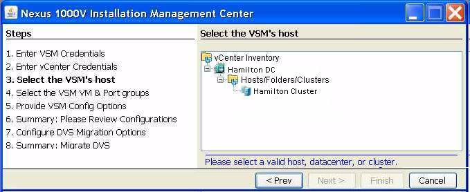 Chapter 3 Setting Up a Primary or Standalone VSM VM Using the GUI Step 5 Step 6 Enter the following vcenter credentials.