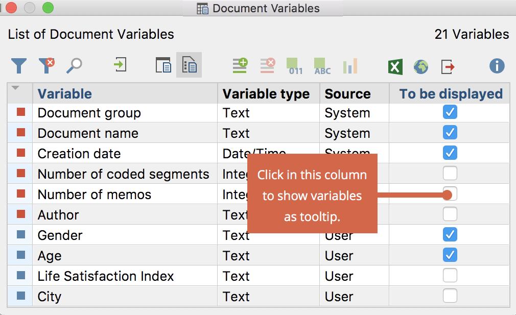 Select tooltip display for document variable When you click on a document in the Document System, a tooltip showing the value of the selected