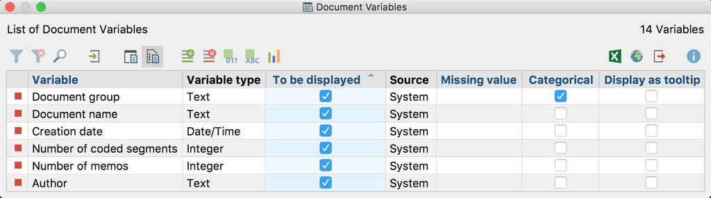 Two views are available from which to manage variables: The List of variables and the Data editor. In the List of variables, all variables defined within the project are listed in a table.