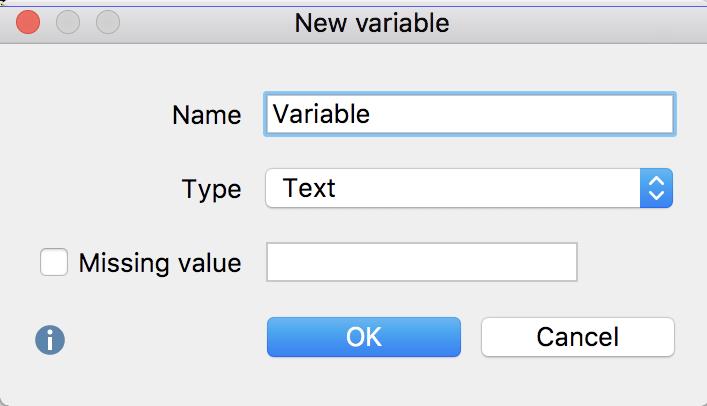 The following window will appear: Defining a new variable You can now insert a name for the variable and choose its type.