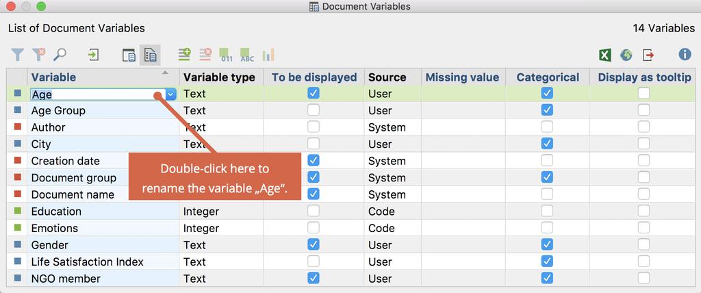 create different variables for each document group. For better readability of variable values in MAXQDA, it can often be more convenient to use text variables instead of number variables.