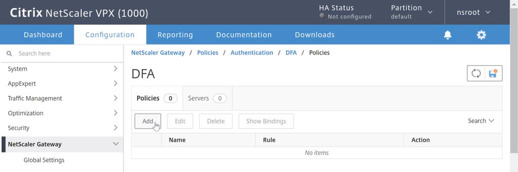 NetScaler DFA Policy Configuration DFA is a Citrix technology which allows Citrix NetScaler to delegate authentication to Citrix StoreFront.
