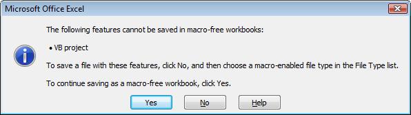 If you record a macro or write VBA code and then save the workbook as the standard file type Excel