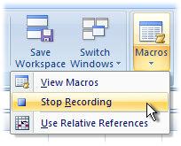 11) then click the OK button to begin recording. Fig. 11 The Record Macro dialog box. Normally absolute cell references are recorded (i.e. the same cells that were used during the recording will be worked on when the macro is run).
