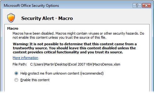 (Fig. 16). Fig. 16 The macro-enabled workbook triggers a security warning.