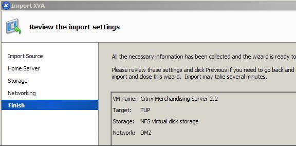Chapter 6 Importing the Merchandising Server into XenServer is shown in the