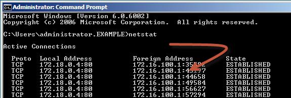 Address Pools If we use netstat.exe from the command line to display connected ports on the web server, we will see the address pool in use.