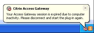 Connecting to SmartAccess Logon Points In the following screenshot, we can see the inactivity message displayed by the CAG plug-in when they have been disconnected: Connecting to resources on the