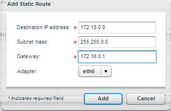 We will add in the following configuration to match the lab environment we are using for this book: Destination IP address: 172.18.0.0 Subnet mask: 255.255.0.0 Gateway: 172.