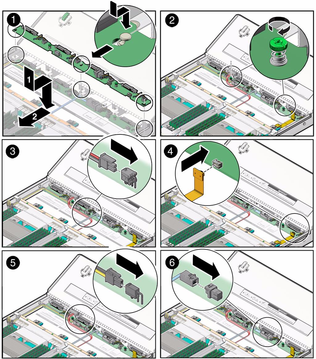 FIGURE: Installing the Disk Backplane 2. Using just your thumb and fingers, tighten the two captive thumb screws to secure the disk backplane to the chassis [2]. 3.
