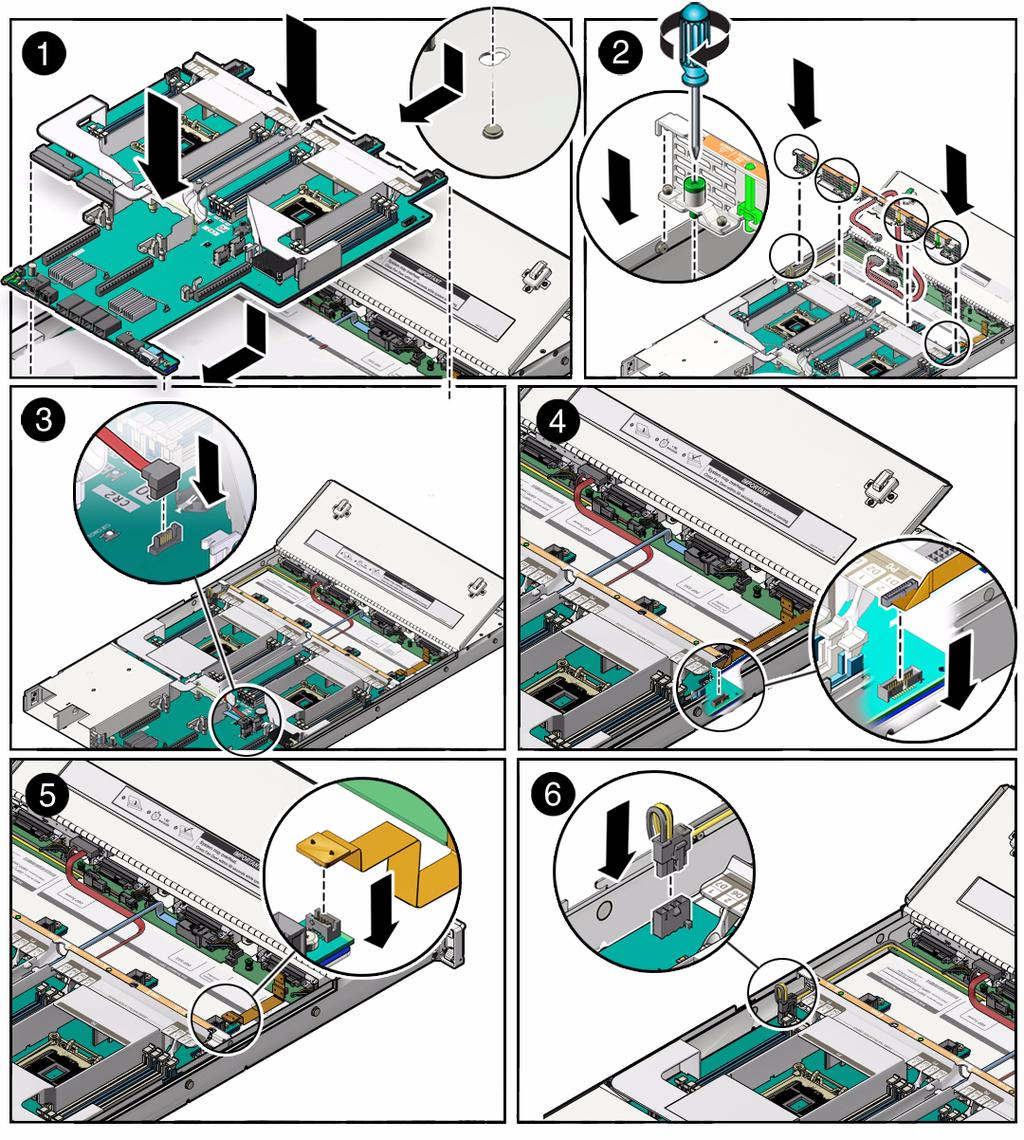 c. Ensue that the indicators, controls and connectors on the rear of the motherboard fit correctly into the rear of the server s chassis. 3. Install the server s mid-wall [2]. a. Ensure that the cables (SAS and DVD cable, if applicable), are running through the opening in the center of the mid-wall.