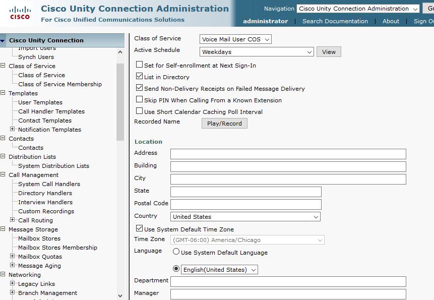 Cisco Unity Connection User Configuration