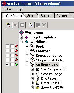Using Adobe Acrobat Capture 3.0 3. Name the new workflow. (For example, StellentScans.) 4. Select the new workflow name, and right-click Insert Steps. 5.