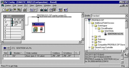 PROFIBUS data transfer 6.5 Integration with the GSD file Note When selecting the slave "SENTRON WL/VL", only an MLFB number (e.g. 3WL9111-0AT15-0AA0) is displayed as information.
