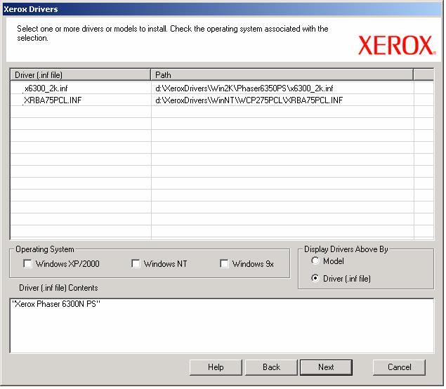 Xerox Drivers 1. Click one or more drivers or models to install. 2. Select the correct operating system associated with the driver(s) selection. 3.
