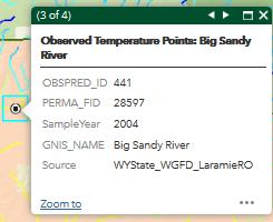 View the point/segment it its attribute table. OBSPRED_ID - This is a numeric field that can be joined with a spreadsheet of summarized stream temperature observations. PermaFID Permanent Feature ID.