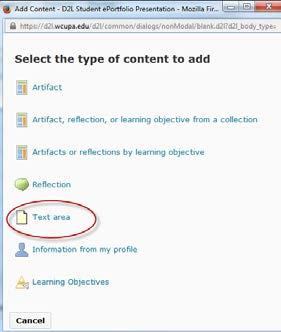 Adding a Text area to presentations Use the Content/Layout tab to add a text area to your presentations. Click the Content/Layout tab on the Edit Presentation page. 1.