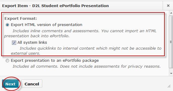 Export a single eportfolio item Click Export from the dropdown menu of an artifact, reflection, collection, presentation, or learning objective.