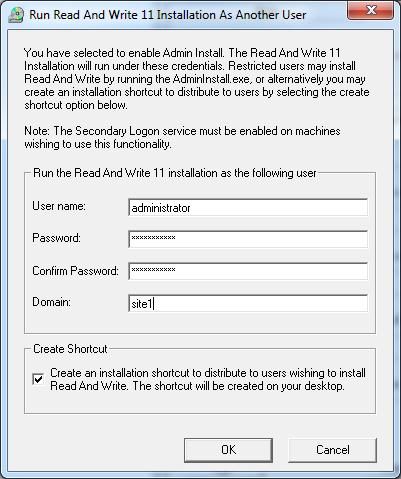 Enter User account credentials for a user who has software installation rights on the target machines as shown in