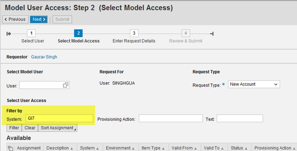 Default value for filtering by system <empty> This parameter applies to the Model User Access screen. It enables you to choose a default system for filtering when you define the user access.
