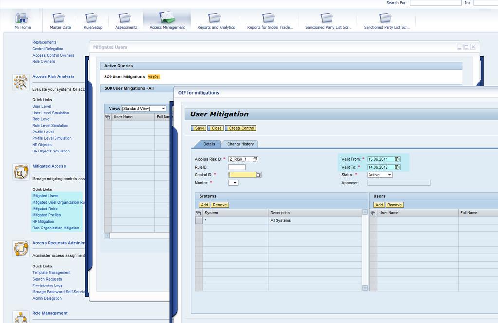 1.2 Mitigation The Mitigation parameters control how risk mitigation works in SAP Access Control.