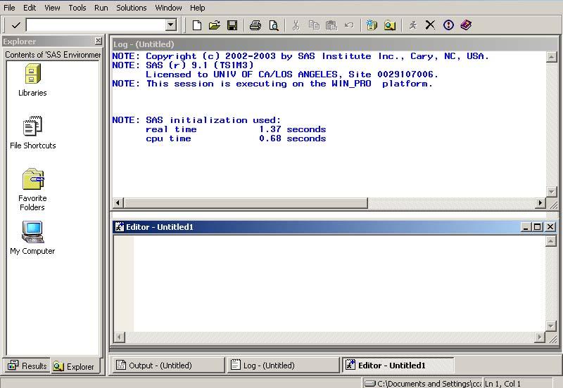 SAS WINDOWS Although you can customize the SAS windowing environment, when you first initiate a session, your screen will usually look something like the one shown in Figure 1.