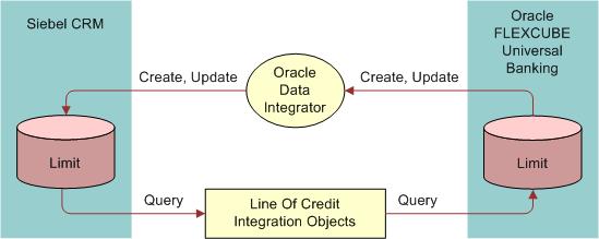 About the Integration Data Integration Points As shown in Figure 5, limit data created or modified in Universal Banking is passed to CRM in batch mode using Data Integrator.