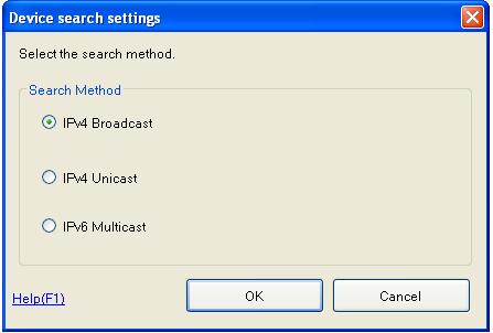 Device Registration 4 6 Select search method and click [OK].