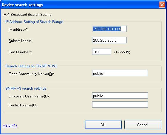 and SNMP V1/V2/ V3 of the search range, click [OK].