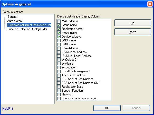 Other Functions 5 Selecting [Display column of the Device List] in the Target of setting area allows you to select an item to be displayed in the