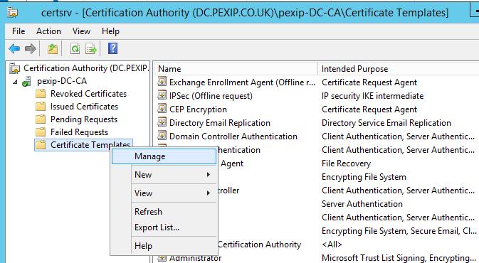 Certificate creation and requirements used by the Microsoft Certification Authority tool in Active Directory Certificate Services (AD CS) creates a certificate with Server Authentication capabilities