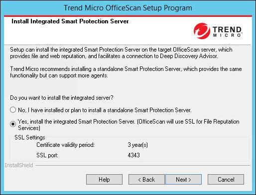 Upgrading OfficeScan Figure 3-42. Install Integrated Smart Protection Server screen Setup can install the integrated Smart Protection Server on the target endpoint.