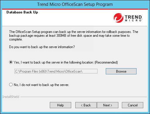 Upgrading OfficeScan Note The backup package may require more than 300MB of free disk space. Figure 3-46.