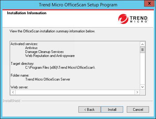 OfficeScan XG Installation and Upgrade Guide Tip When backing up the certificate, Trend Micro recommends encrypting the certificate with a password. Installation Information Figure 3-49.
