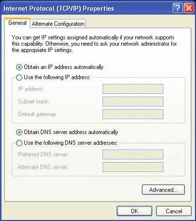 net Protocol (TCP/IP) Click Properties Dynamic IP Address setup Used when a DHCP server is available on the local network. (i.e. Router) Select
