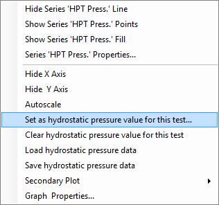 Click on the point and a popup menu opens, click on the option Set as hydrostatic pressure value for this test (Figure 16).