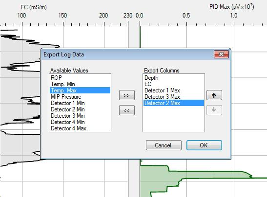 Export Log Data This feature allows the user to export only the desired data columns they need for input into 3D modeling programs.