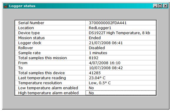 The status and all configuration parameters for the logger will be